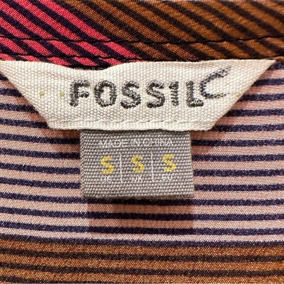 Fossil 100% Silk Tank Pink‎ Striped Flowy Sleeveless Blouse Top Size Small - Picture 4 of 5